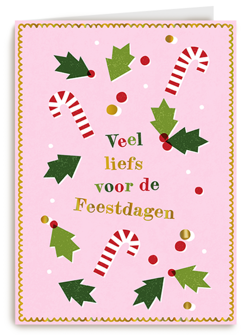 Kerstkaart Hallmark | Kinderpostzegels - Zuurstok & hulst