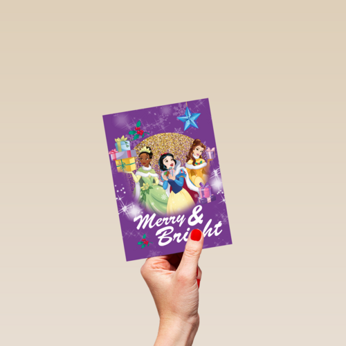 Kerstkaart Disney prinsessen Merry and bright