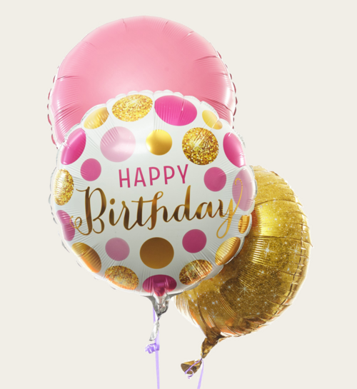 Ballonnentros Happy Birthday Goud Roze