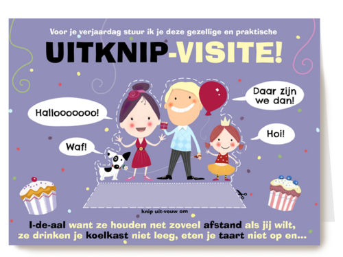 Verjaardagskaart vrouw grappig Uitknip visite corona