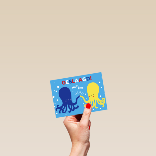 Octopus geslaagd high five kaart