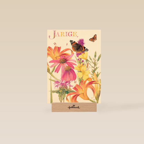 voor de jarige gekleurde bloemen en vlinders