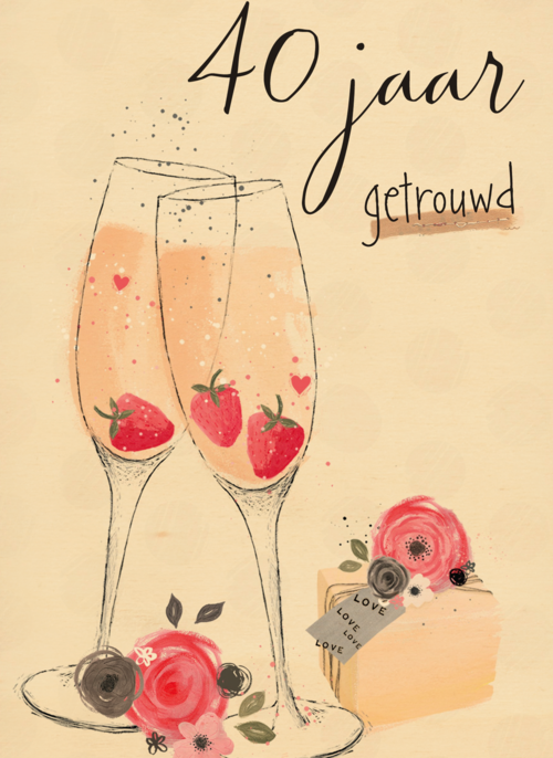 Houten Kaart Huwelijksjubileum | Houten Kaart Hallmark | Huwelijksjubileum | Huwelijkskaart 40 Jaar Getrouwd Bubbels