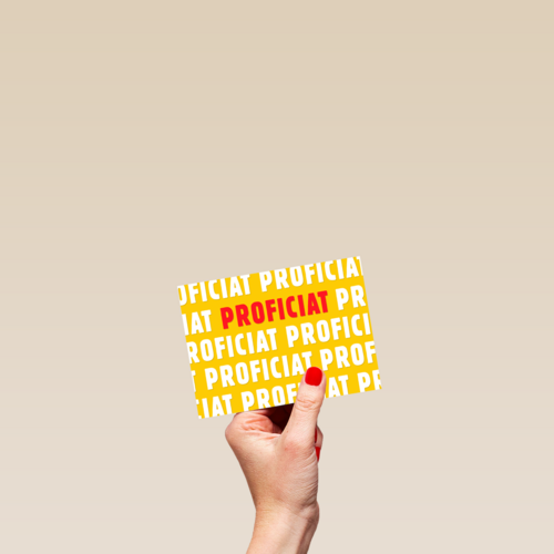 Zakelijke gele felicitatiekaart met de tekst "Proficiat"