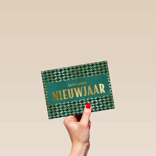 een heel gelukkig nieuwjaar met goudpatroon