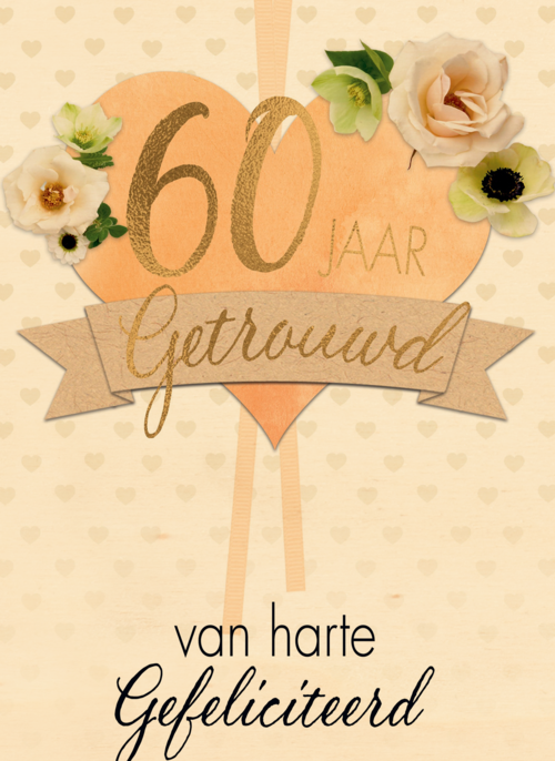 Houten Kaart Huwelijksjubileum | Houten Kaart Hallmark | Huwelijksjubileum | Huwelijkskaart 60 Jaar Getrouwd Hart Bloemen