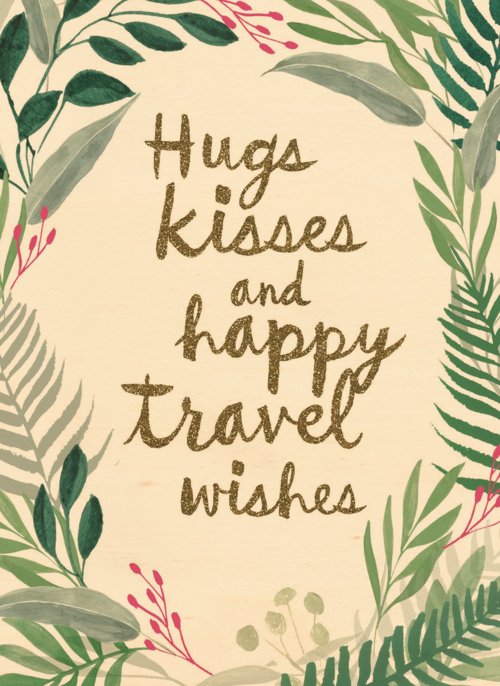 Houten Kaart Fijne Reis | Houten Kaart Hallmark | Fijne Reis | Botanical Kaart Hugs Kisses And Happy Travel Wishes