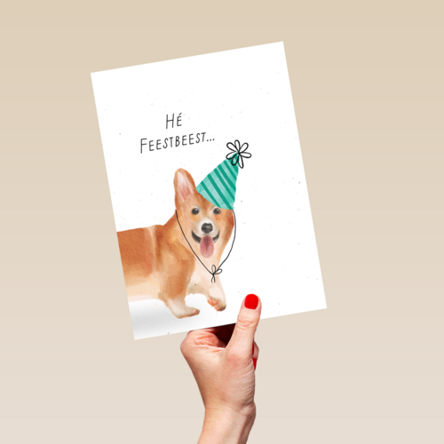 Verjaardagskaart hee feestbeest Corgi