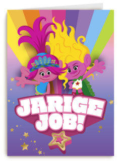 Verjaardagskaart Trolls jarige job