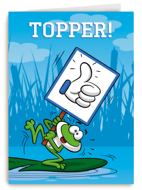 Bedanktkaart juf meester Kikker met topper