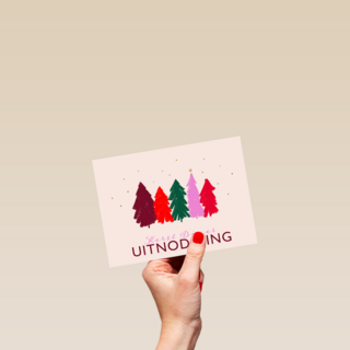 Kerstkaart uitnodiging kerstdiner kerstbomen