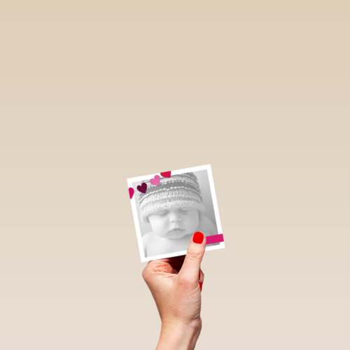 fotokaart vierkant baby kaart roze hartjes