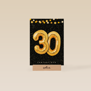Verjaardagskaart leeftijden 30 ballonletters