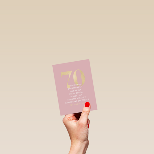 Verjaardagskaart 70 roze gouden letters