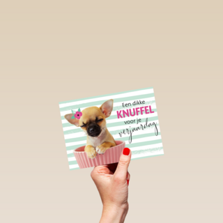 verjaardagskaart met de tekst een dikke knuffel voor je verjaardag