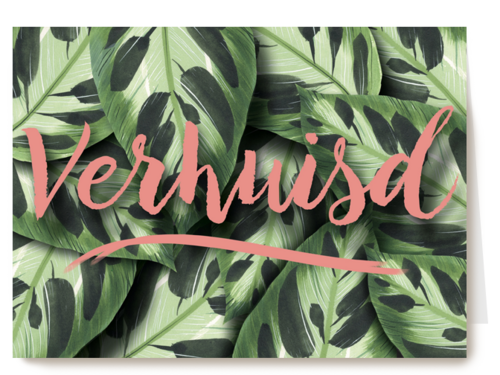 botanical kaart met bladeren en het woord verhuisd