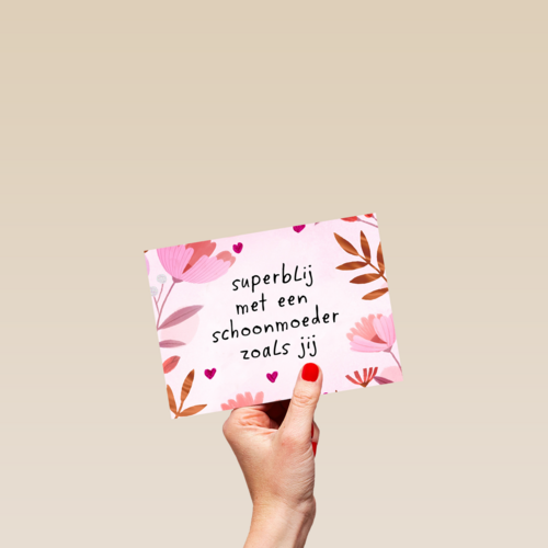 Moederdagkaart Roze Superblij met een schoonmoeder als jij