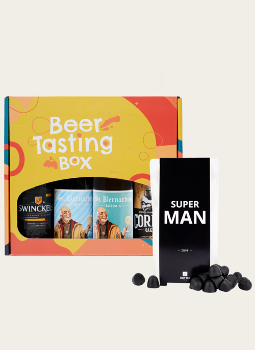 Giftset Super Man Drop Met Beer Tasting Box Cadeau Speciaalbier |
