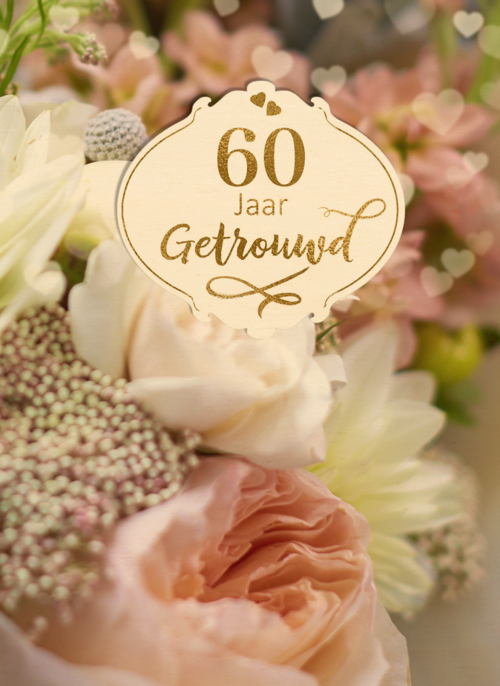 Houten Kaart Huwelijksjubileum | Houten Kaart Hallmark | Huwelijksjubileum | Huwelijkskaart 60 Jaar Getrouwd Bloemen