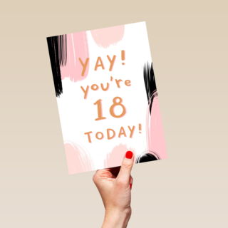 Verjaardagskaart jonge vrouw yay you are 18