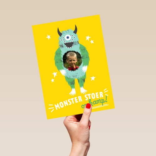 Monster stoer op kamp fotokaart
