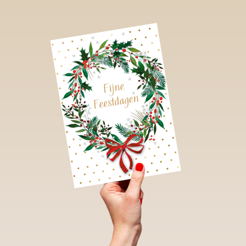 Kerstkaart klassiek Kerstkrans Fijne feestdagen