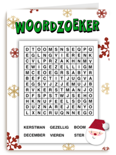 Kerstkaart hart onder de riem Woordzoeker