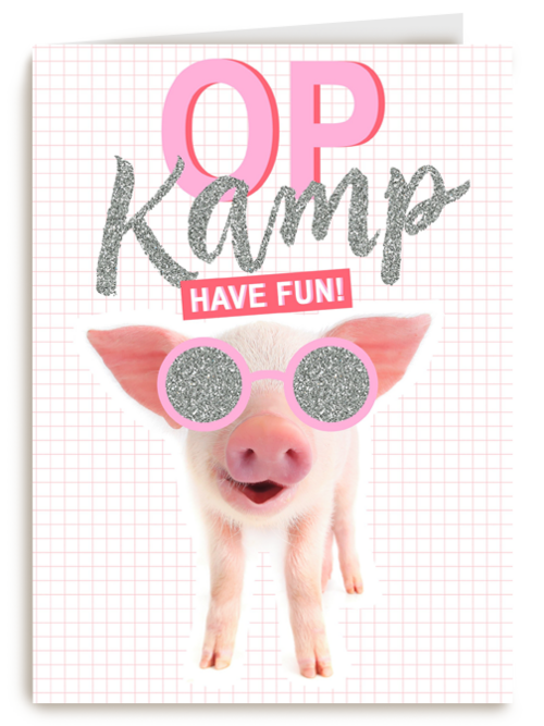 Op kamp kaart Biggetje met zonnebril have fun