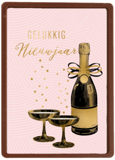 gelukkig nieuwjaar met flesje champagne en glazen