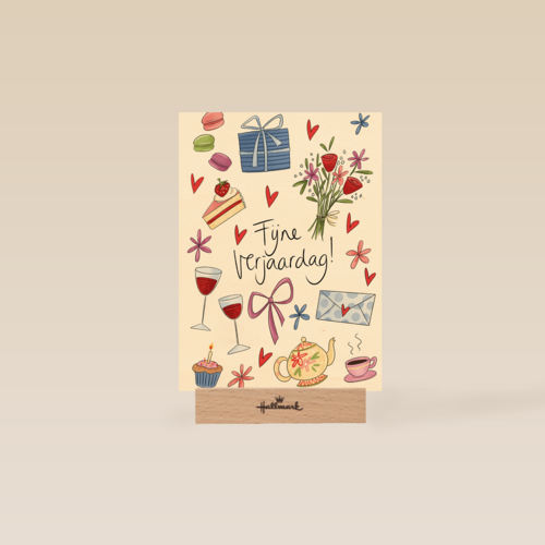 verjaardag kaart matia fijne verjaardag bloemen wijn taart