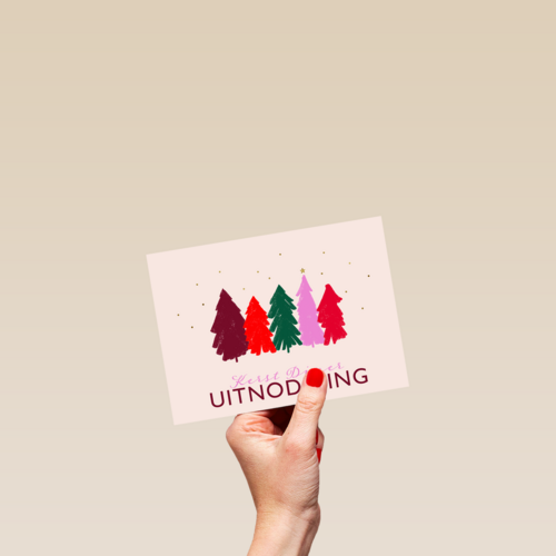 Kerstkaart uitnodiging kerstdiner kerstbomen
