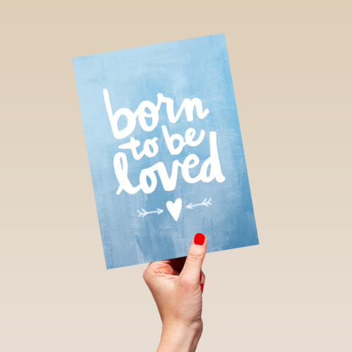 geboortekaartje born to be loved blauw