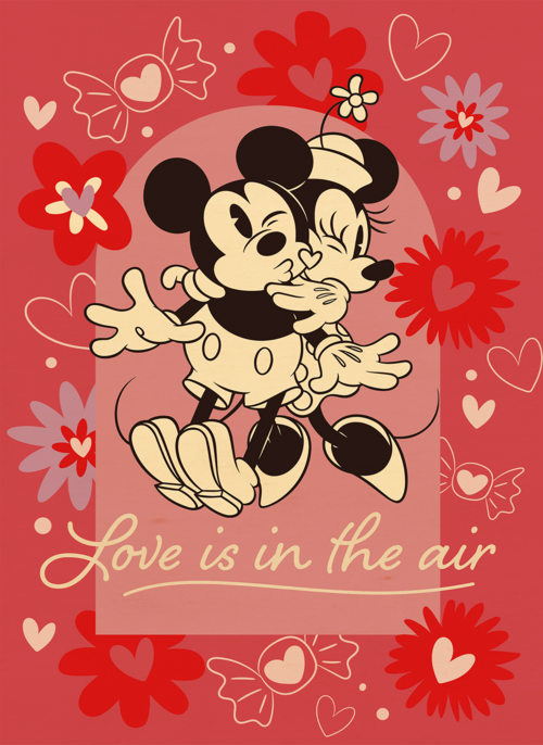 Houten Kaart Valentijn | Houten Kaart Hallmark | Valentijn | Mickey Minnie Love Is In The Air
