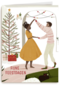 Kerstkaart dansen bij de kerstboom