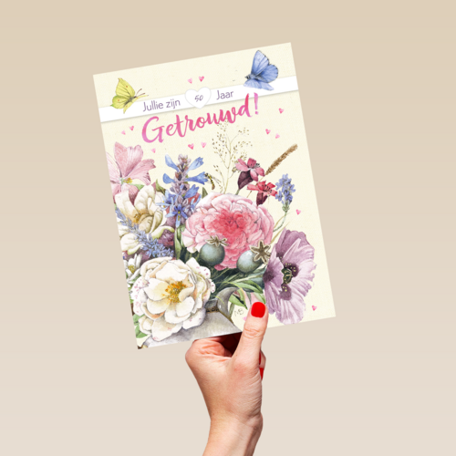 Huwelijkskaart 50 jaar getrouwd Marjolein Bastin