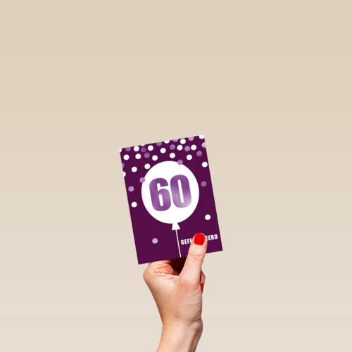 Verjaardagskaart leeftijden 60 lila ballon