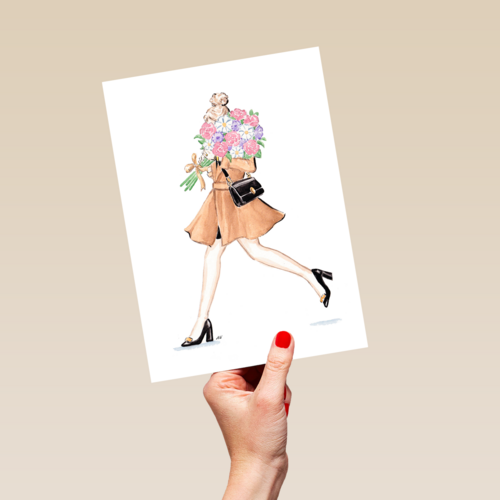 Blanco kaart van een jonge vrouw met bloemen