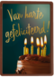 verjaardag kaart van harte gefeliciteerd taart met kaarsjes