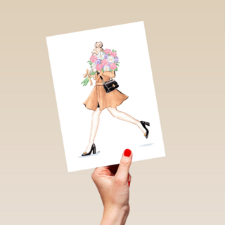 Blanco kaart van een jonge vrouw met bloemen