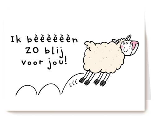 Felicitatie kaart man vrouw grappig ik beeeen zo blij voor jou
