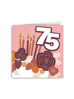 een verjaardagskaart met heerlijk taart voor 75