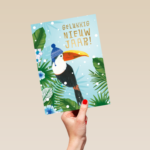 nieuwjaarskaart gelukkig nieuwjaar toekan