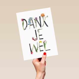 botanical kaart met bloemenletters geschreven dankjewel