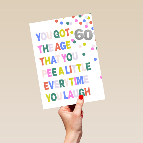 Verjaardagskaart 60 pee every time you laugh