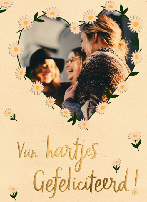 Houten Kaart Verjaardagskaarten | Verjaardagskaart Hartjes Gefeliciteerd Bloem