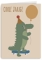 Verjaardagskaart krokodil met ballon