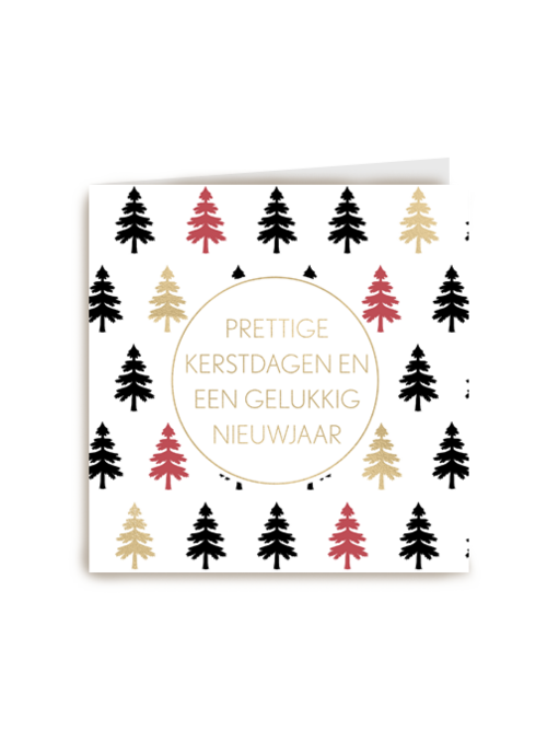 kerstkaart hip gekleurde kerstbomen