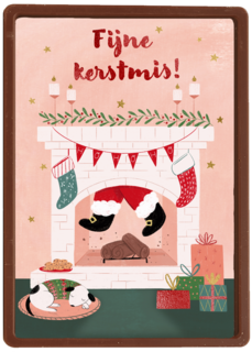 kerstkaart met kerstman in schoorsteen