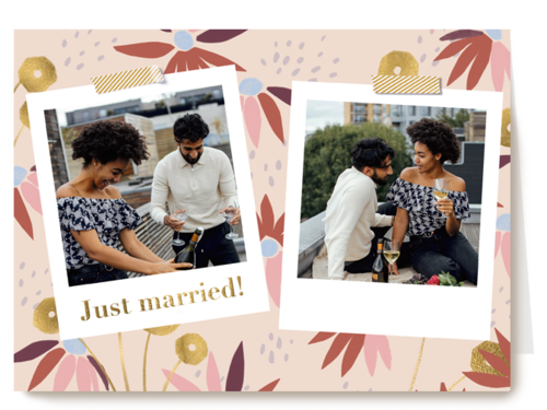 Just Married Fotokaart stijlvol bloemen