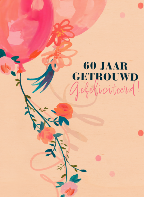 Houten Kaart Huwelijksjubileum | Houten Kaart Hallmark | Huwelijksjubileum | 60 Jaar Getrouwd Gefeliciteerd Ballonnen